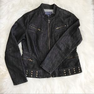 Baccini Zippered Black Jean Jacket Size Medium